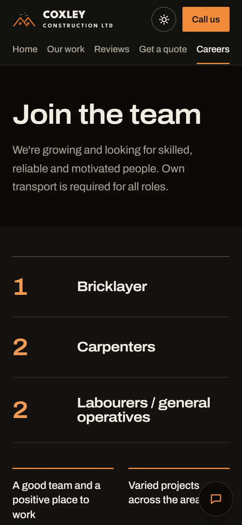 Careers page on a phone listing open roles