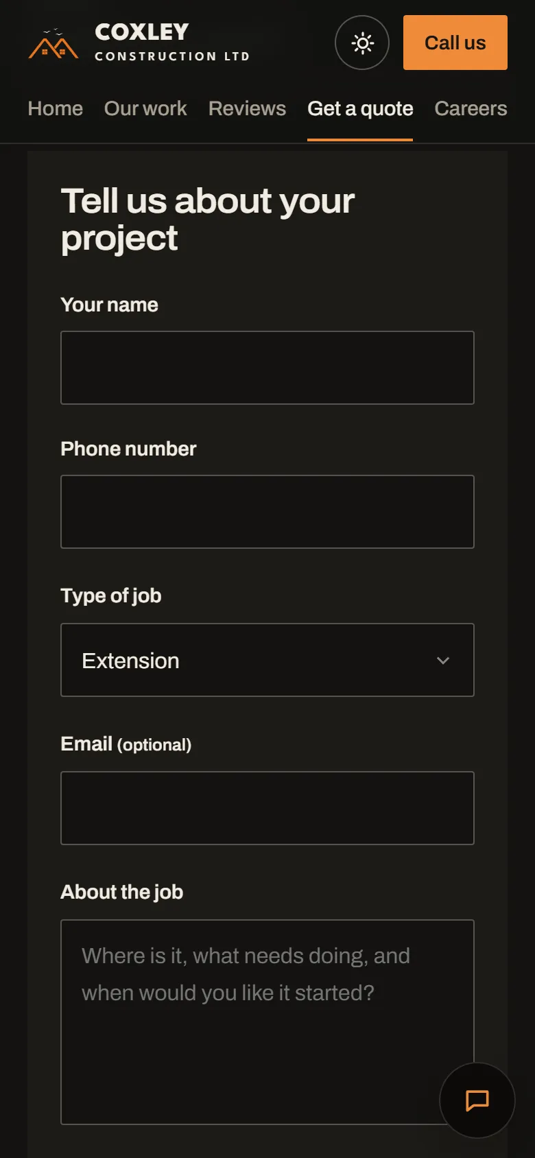 Get a quote form on a phone