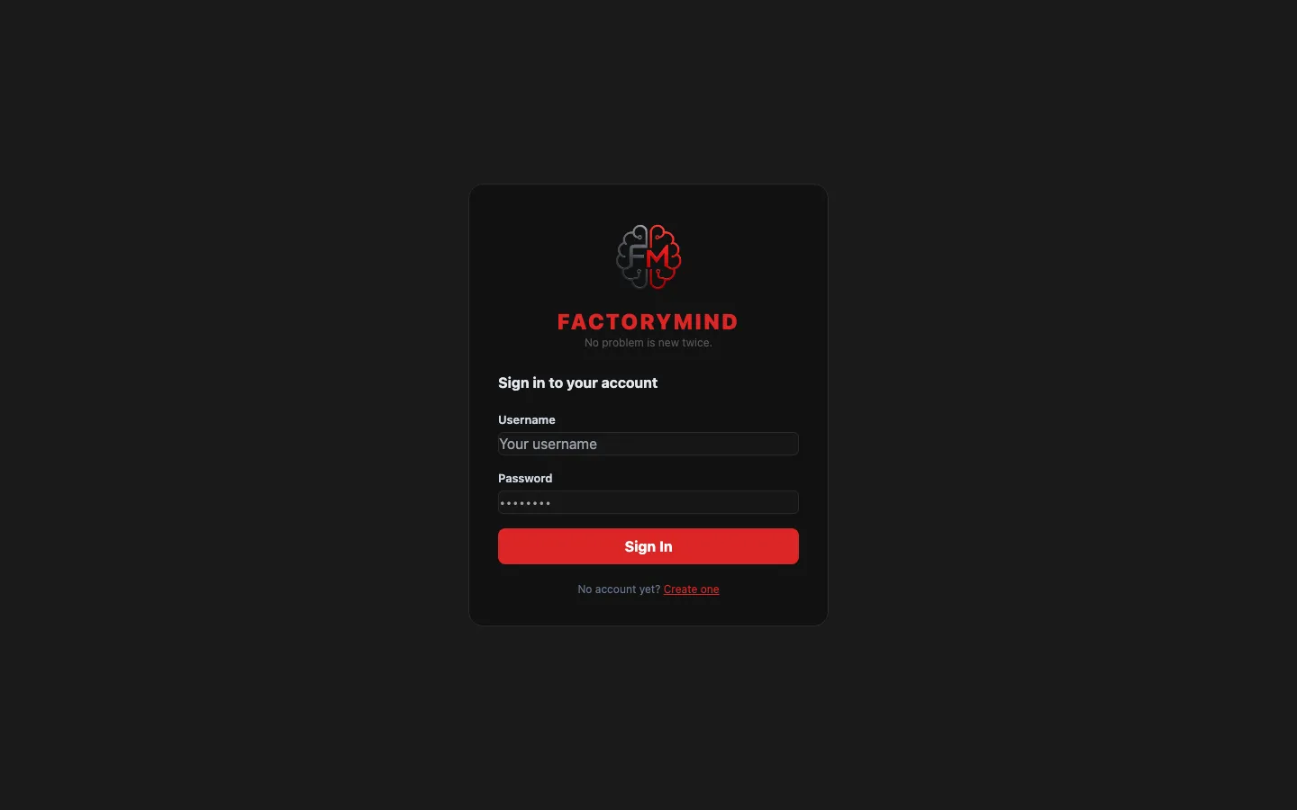 FactoryMind sign-in screen